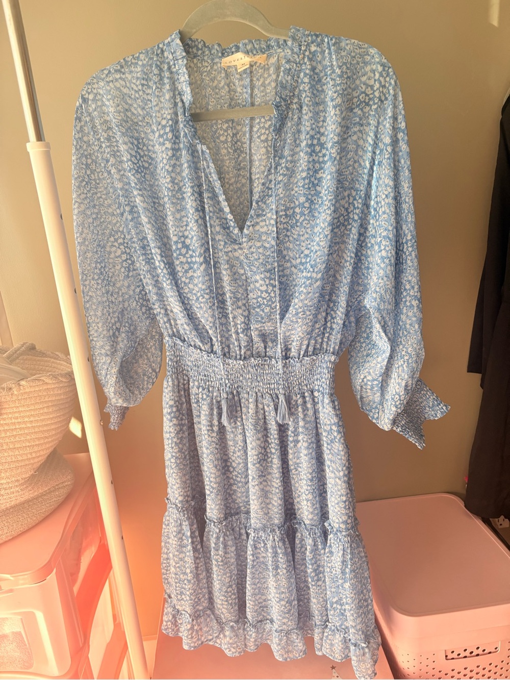 💙NWOT💙Love Stitch Light Blue Floral Tiered Smocked Waist Dress